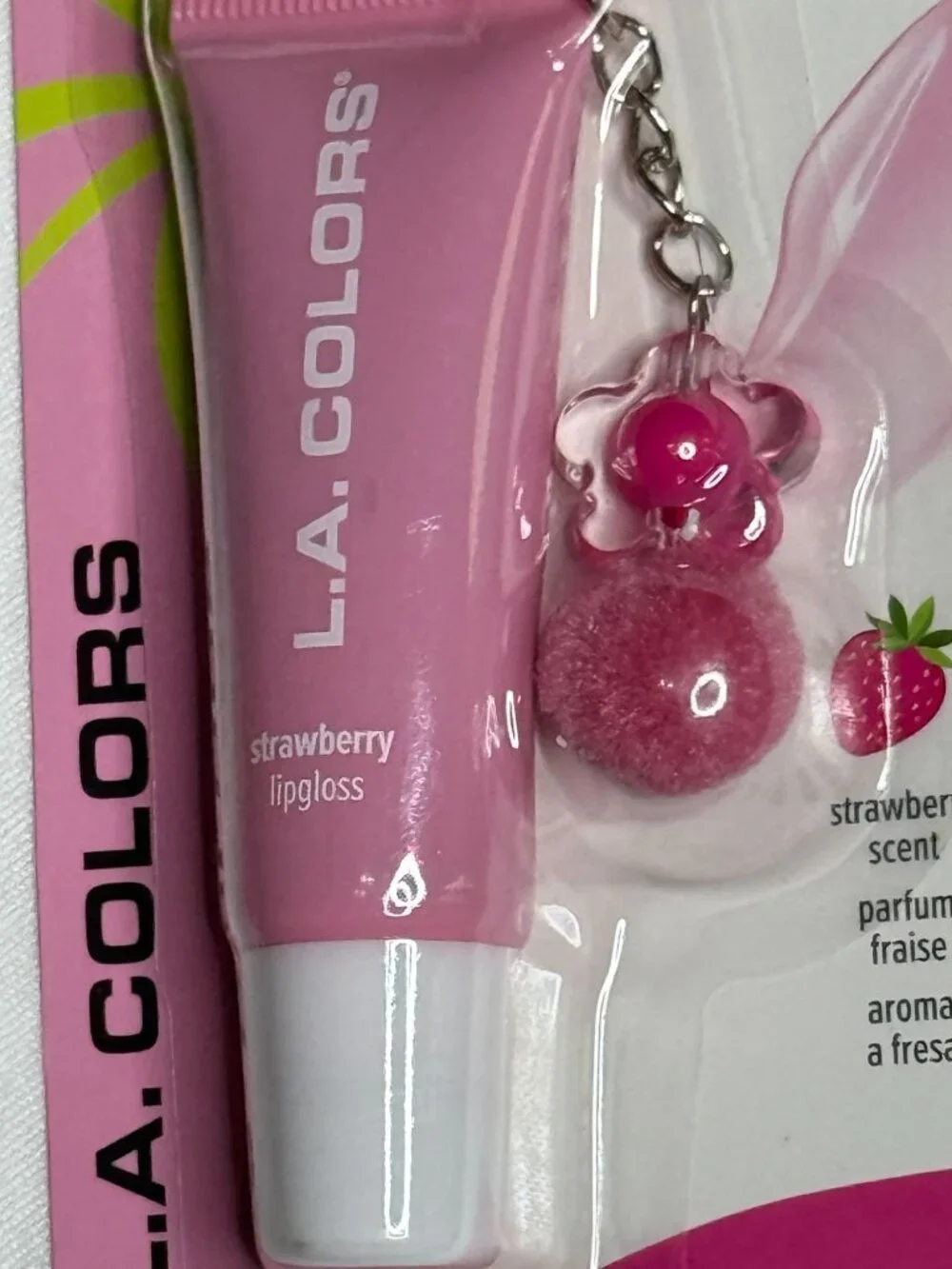 LA Colors Strawberry Lip Gloss Charm Keychain Strawberry Scent New